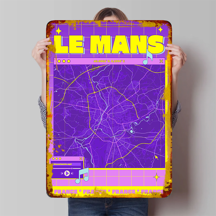Retro Gaming France - Le Mans France Vintage Map Metal