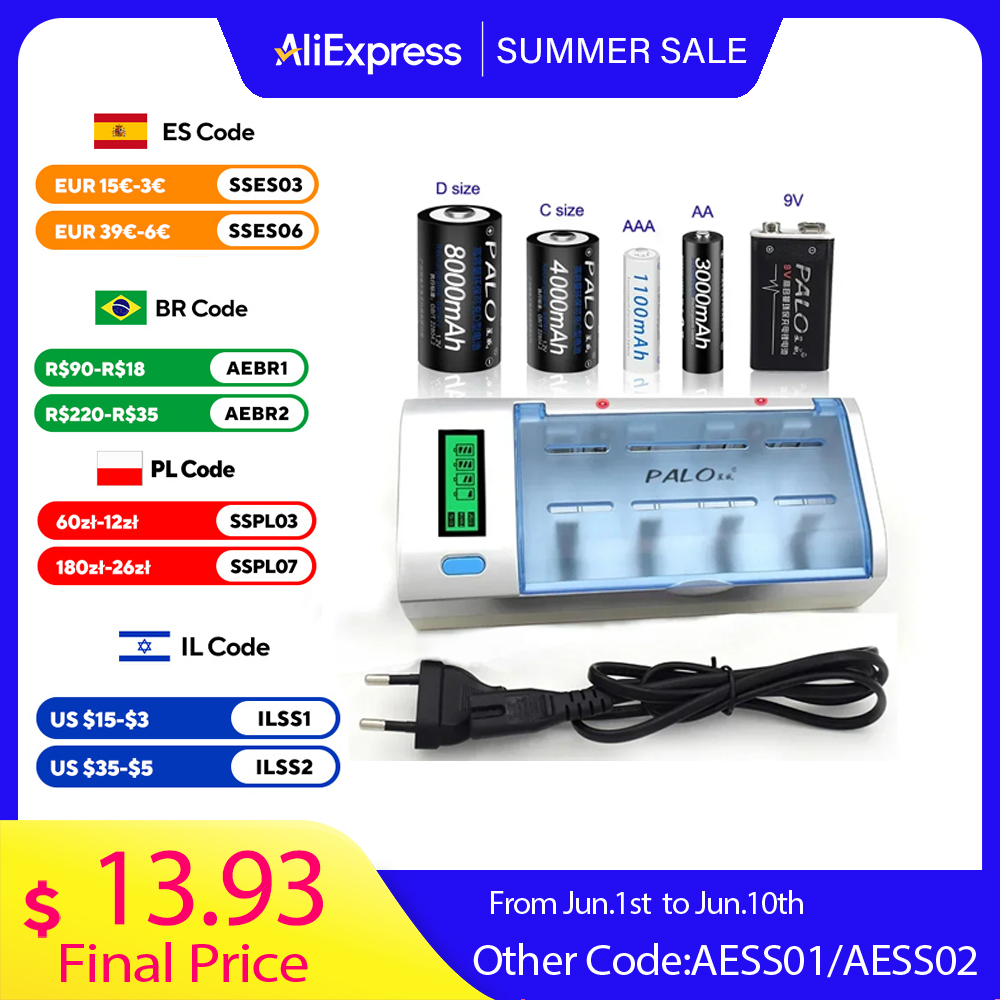 Rechargeable Battery Aa - PALO Multifunction Smart Battery Charger For