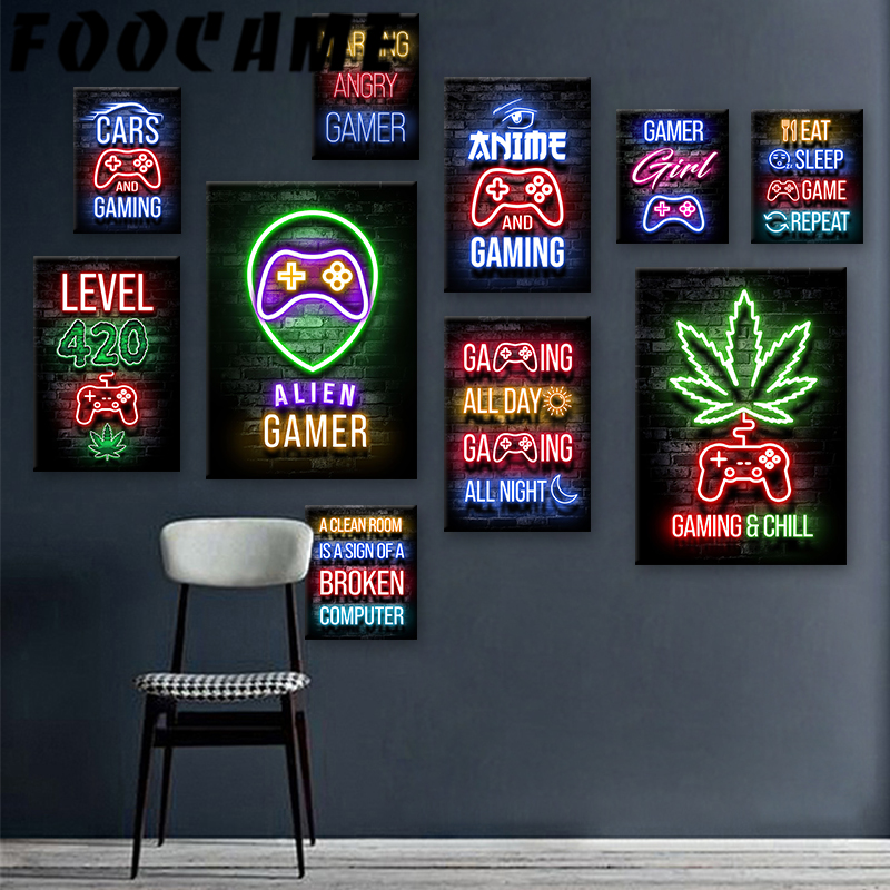 Neon Gamepad Game Zone Poster  - Retro Gaming Zone 评论和价格