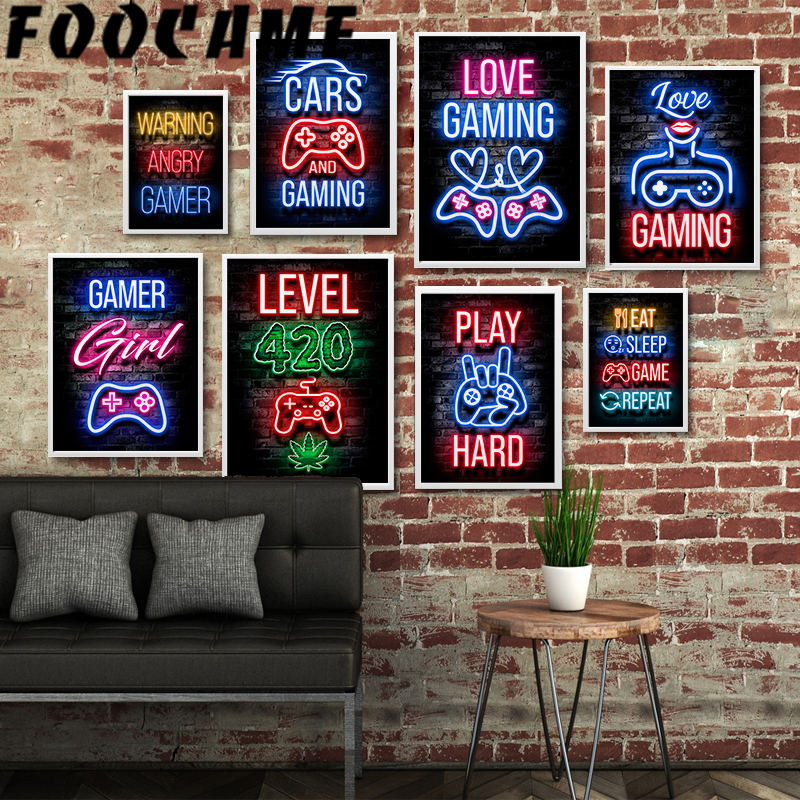 Neon Gamepad Game Zone Poster  - Retro Gaming Zone 评论和价格