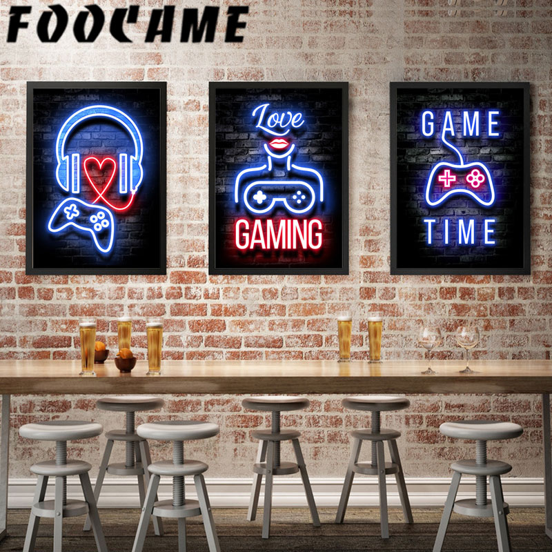 Neon Gamepad Game Zone Poster  - Retro Gaming Zone 评论和价格