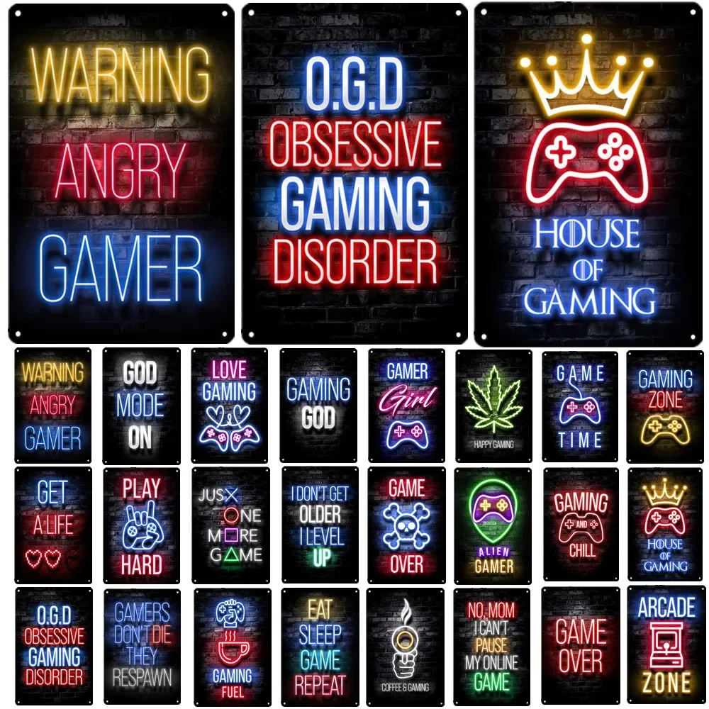 Neon Style Gaming Metal Tin Si - Retro Gaming Zone 评论和价格