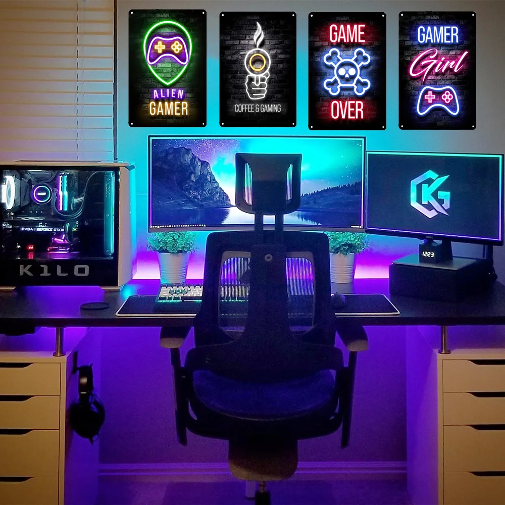 Neon Style Gaming Metal Tin Si - Retro Gaming Zone 评论和价格