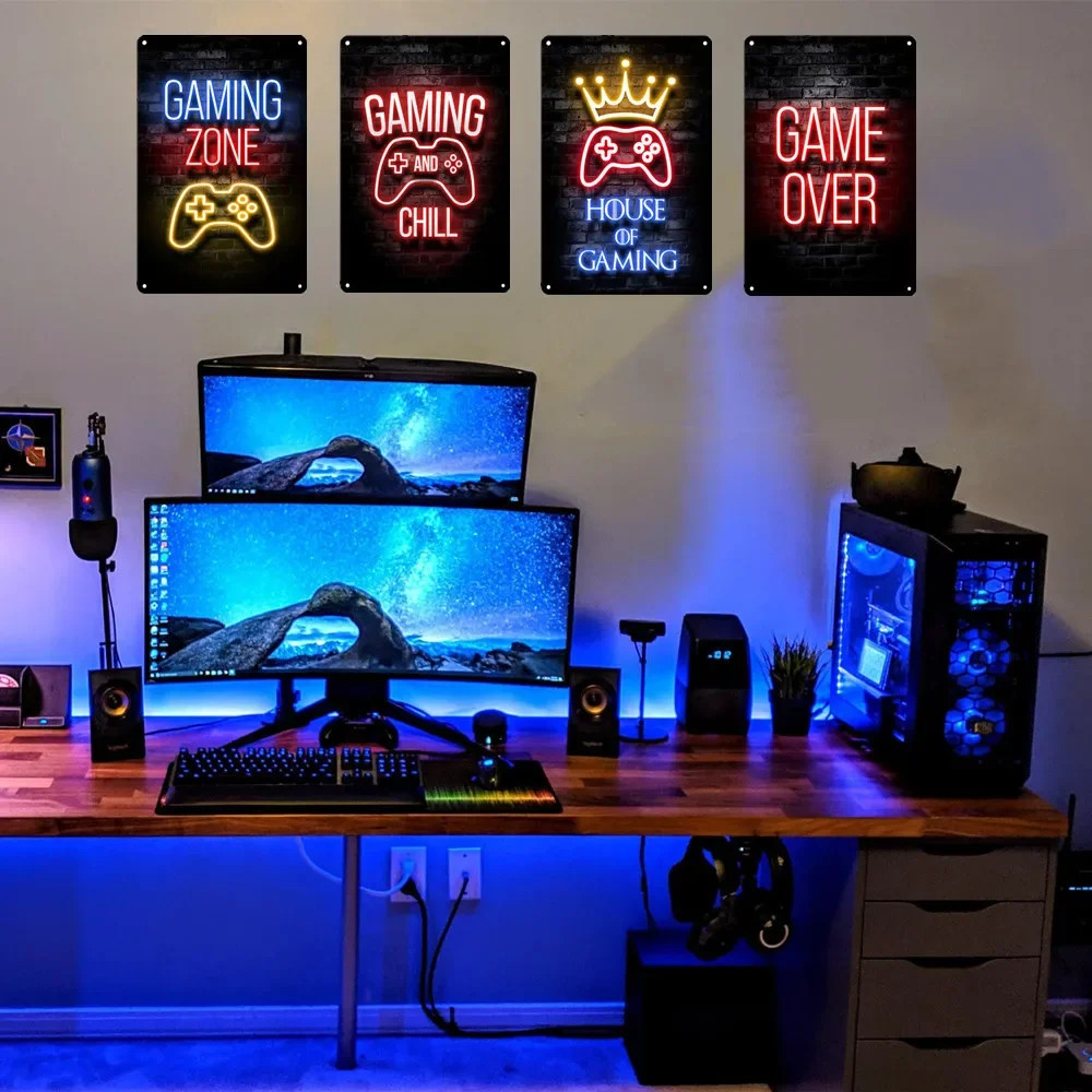 Neon Style Gaming Metal Tin Si - Retro Gaming Zone 评论和价格