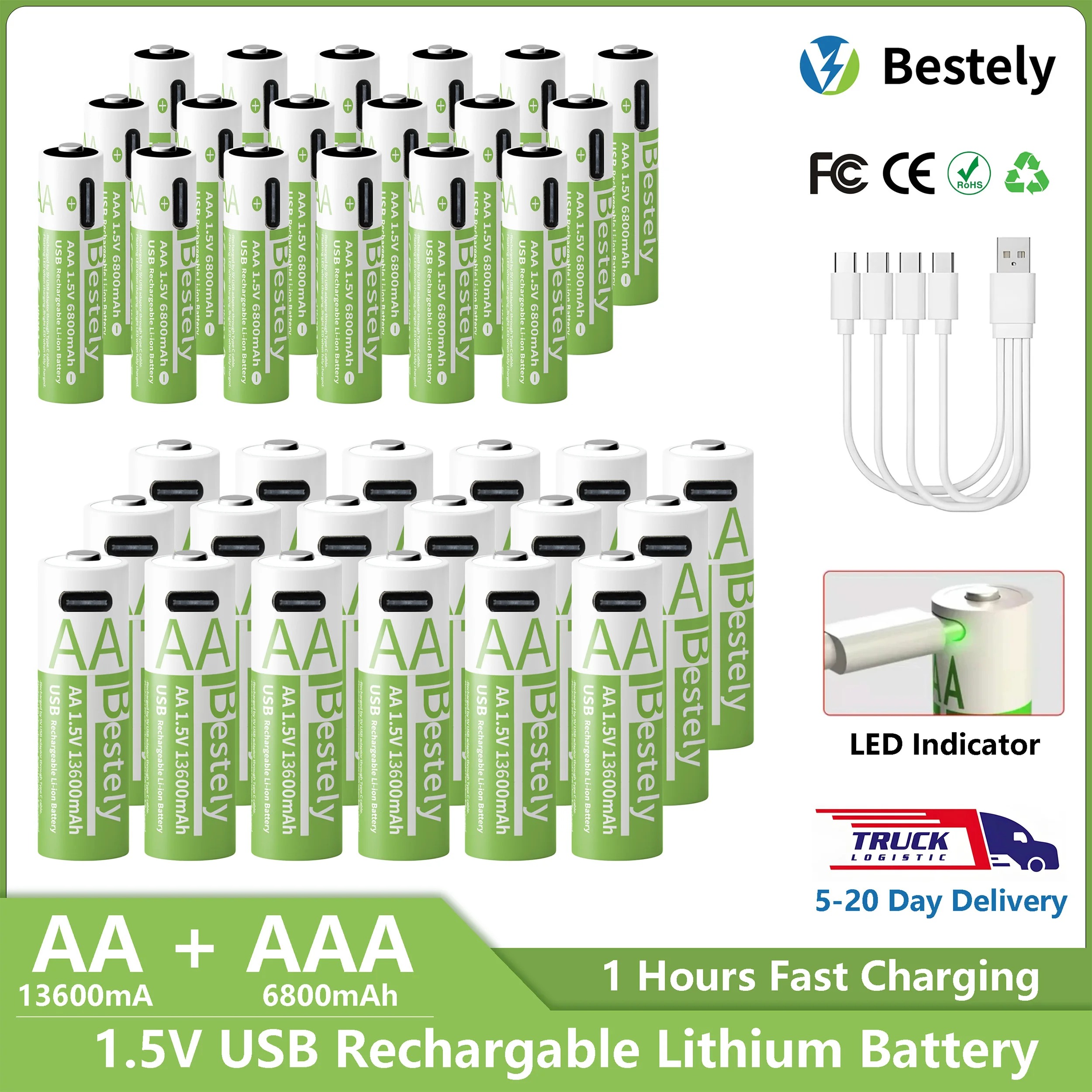 1.5V AA 13600mAh + AAA 6800mAh - Rechargeable Battery Aa 评论和价格