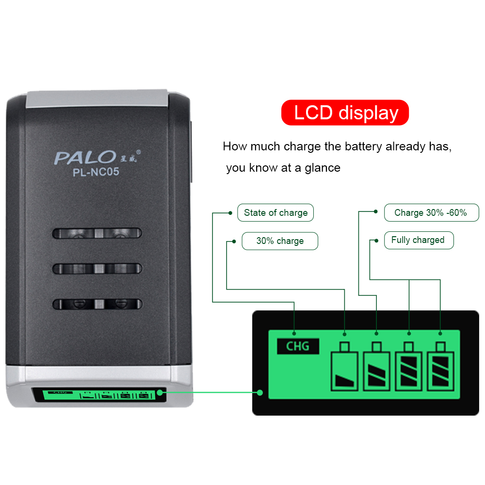 PALO 4 Slots Smart LCD Display - Rechargeable Battery Aa 评论和价格